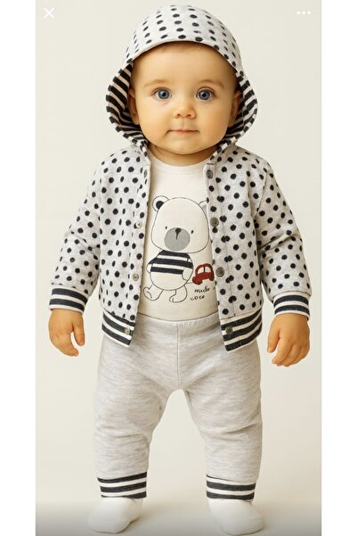 Babyim Babyblue Baby 3-Piece Set Snap-On Bodysuit Hooded Cardigan Pants Cotton