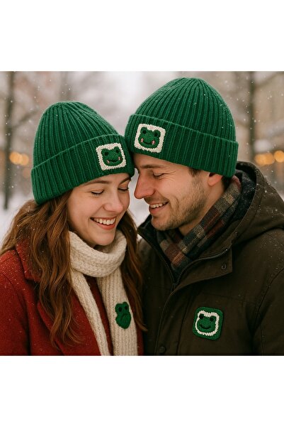 byebruketenci Yeşil Kurbağa Bere Yün Lüks Bere Kurbağa Punch Sevgililer Günü , Hediye , Unisextir