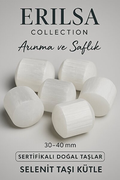 Tesbih Atölyesi Sertifikalı Tamburlanmış Gerçek Selenit Taşı Kütle Parça (30-...