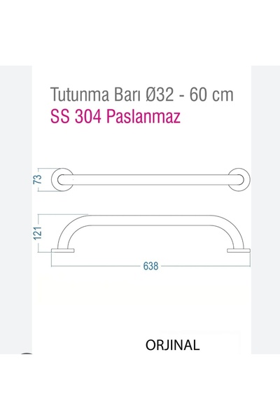 ZENVİVA Q32 60CM BOYUNDA 304 KALİTE PASLANMAZ WC , BANYO ENGELLİ TUTUNMA BARI TUTAMAK