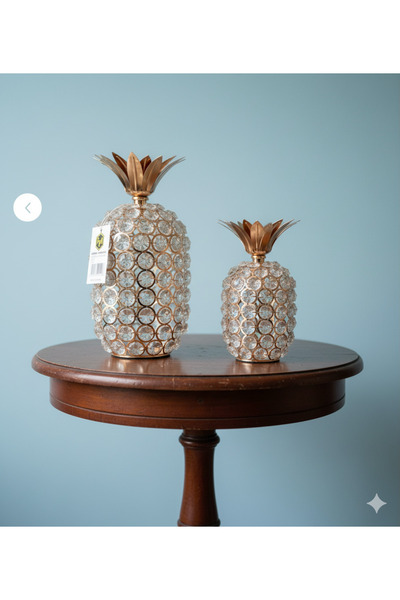 sfs elektrik ANANASLI DEKOR OBJESİ 2 Lİ GÜMÜŞ VEya GOLD  SALON SÜSÜ MASA SÜSÜ tv ünite süsü