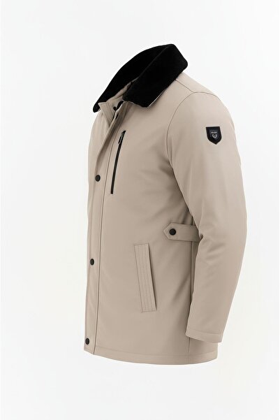 SİVAİST Men's Cream Collar Detachable Fur Water-Repellent Fur-Lined Coat – Windproof, Lightweight, and Durable
