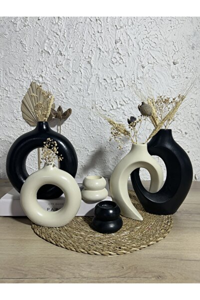 Zigzag Home Set decorativ de 6 bucăți de vază și suport pentru lumânări / vază inelară, vază pentru iubitorii de iederă, set de suporturi pentru lumânări tealight