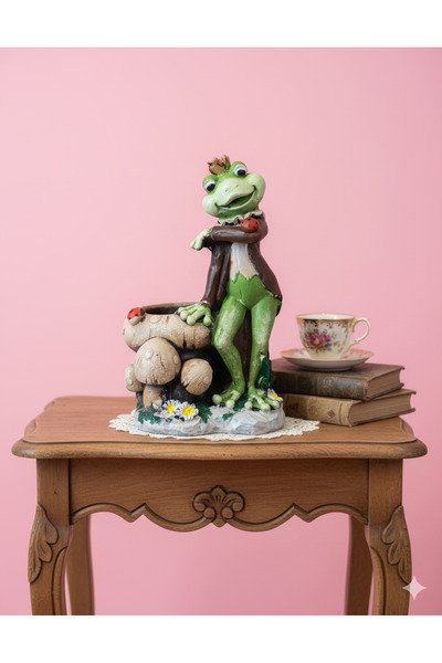 Atak Hediyelik Dekoratif prens kurbağa sepetli biblo polyester