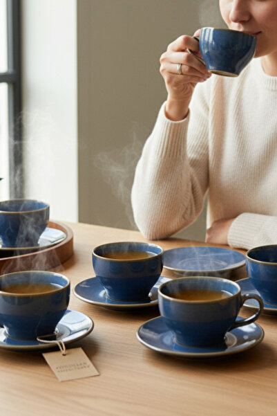 İREA PORSELEN 12 Parça 6 Kişilik Porselen Çay-Kahve-Cappucino Fincan Seti