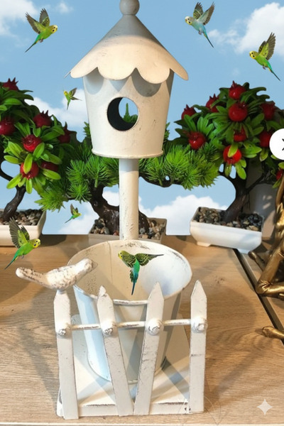 Atak Hediyelik Dekoratif Ferforje Kuş Yuvalı Saksılık Eskitme Kuşlu