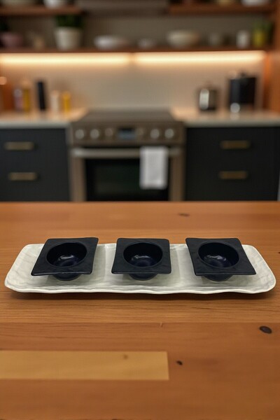 İREA PORSELEN Wood 41 cm Porcelain Boat Presentation Plate / Porcelain Sauce Bowl 12cm