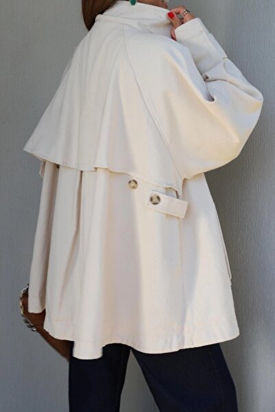 Suziş Stand-Up Collar Gabardine Oversize Trench Coat Cr1403