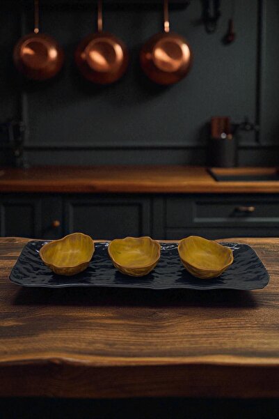 İREA PORSELEN Wood Glam 41cm Porcelain Boat Presentation Plate / Porcelain Sauce Bowl 9cm