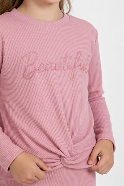 zepkids Girl's - Dried Rose Color Crew Neck Long Sleeve Trousers Set