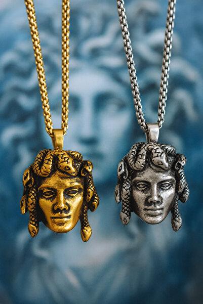 VİKİNGS Antik Eskitme Gotik Tarz Paslanmaz Çelik Yılan Detaylı Medusa Kolye