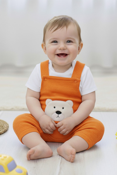 EYMİRGİYİM Short Salopet Set with Teddy Bear Figure for Boys, Girls, Boys, Ba...