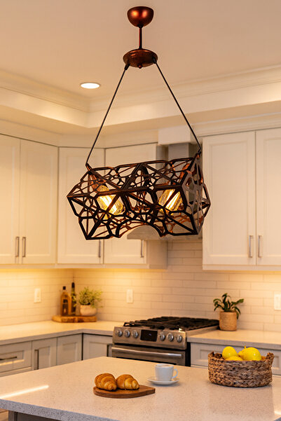 VENON Alperim 2 Li Kasa Siyah Bakır Sıralı Metal Spor Avize Modern Tasarım Mu...