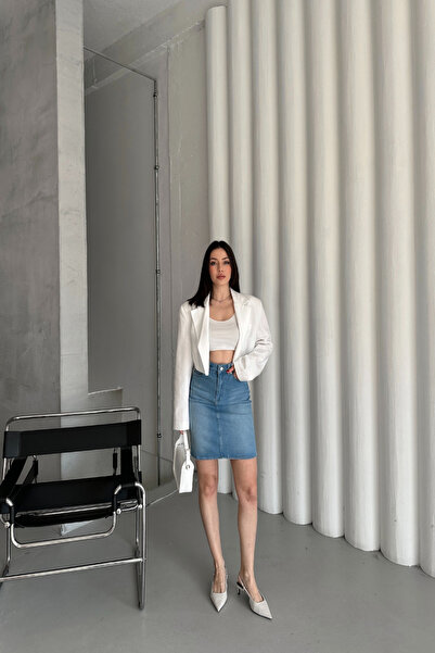 XRAY JEANS Kadın Jeans Kalem Kısa Cepli Mini Mavi Kot Etek