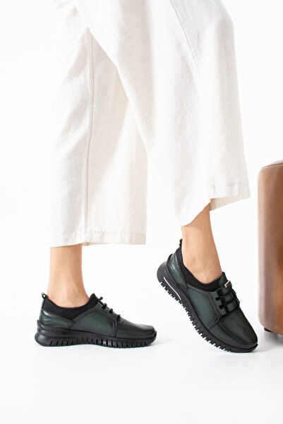 ModaAmour Lydi̇a Genuine Leather Khaki Women's Ortapedic Daily Shoes