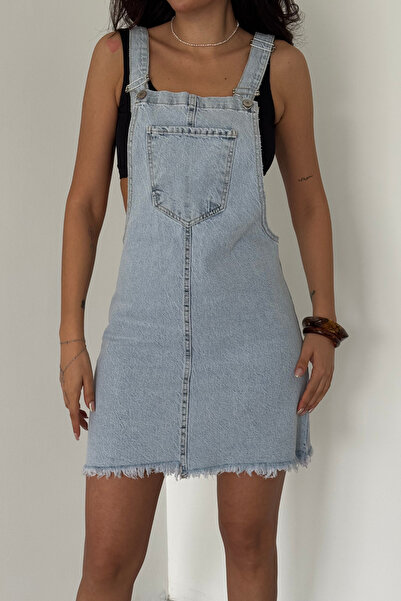 XRAY JEANS Women's Jeans Skirt with Pockets and Straps Ice Blue Denim Salopet