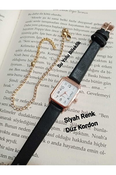 QUARTZ Retro Vintage Model Kadın Kol Saati - Dikdörtgen Rose Kasa - Siyah kor...