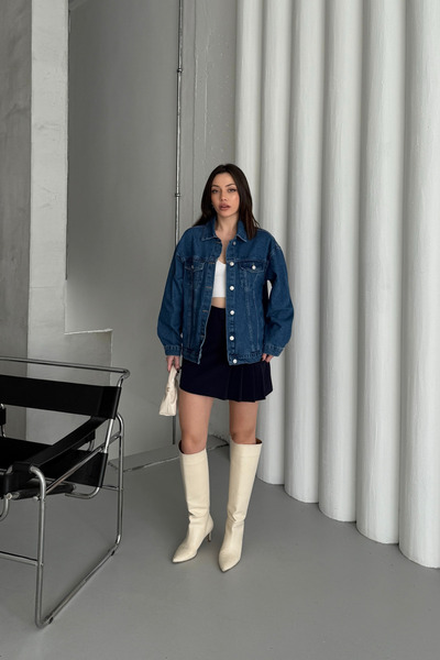 XRAY JEANS Dámská džínová bunda s dlouhým zapínáním na knoflíky Oversize modrá džínová bunda