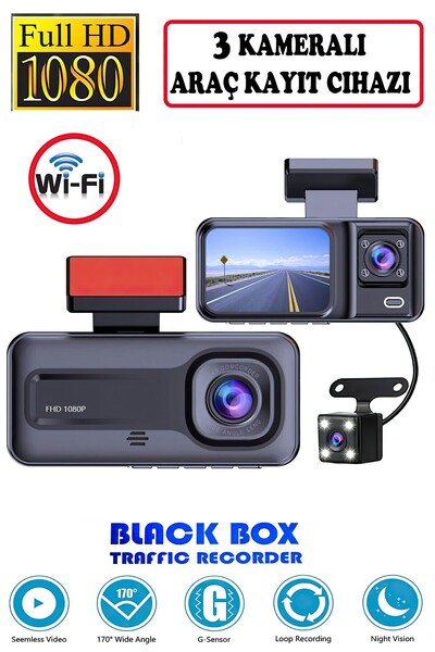 ROXİVA Araç Içi Kamera WİFİ (3 KAMERALI 1080P / LCD EKRAN/GECE GÖRÜŞLÜ /GERİ ...