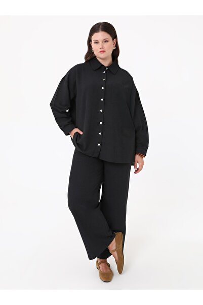 ALİA Gömlek Pantolon Büyük Beden İkili Takım - Siyah -