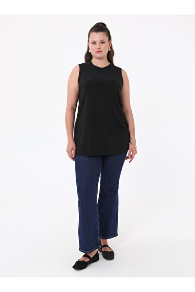 ALİA تونيك داخلي محبوك بدون أكمام مقاس كبير - أسود-