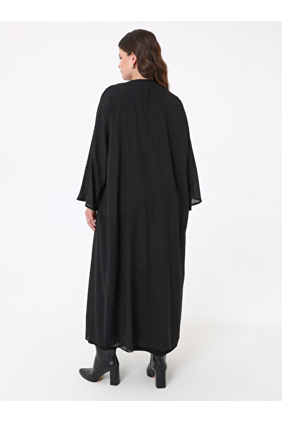 ALİA Plus Size Asymmetrical Cut Evening Dress Double Abaya Set - Black -