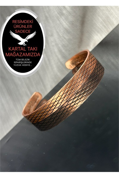 kartal takı DESENLİ AYETEL KÜRSİ YAZILI SİLİNMEZ BAKIR BİLEZİK OKSİTLENME KAR...