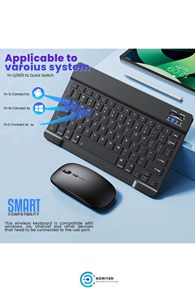 Noriyen Retro Serisi Ultra İnce Kablosuz Tüm PC Telefon Tabletlere UyumluPortable Türkçe Q Klavye Mouse Set