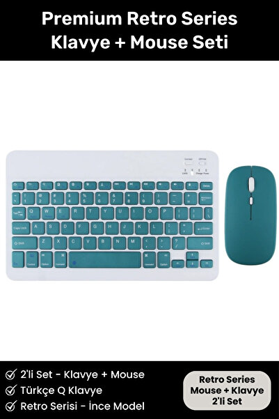Noriyen Retro Serisi Ultra İnce Kablosuz Tüm PC Telefon Tabletlere UyumluPortable Türkçe Q Klavye Mouse Set