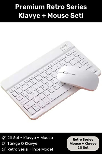 Noriyen Retro Serisi Ultra İnce Kablosuz Tüm PC Telefon Tabletlere UyumluPortable Türkçe Q Klavye Mouse Set