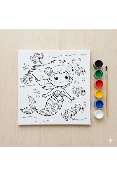 Hobiuniverse Çocuklar İçin Deniz Kızı Akrilik Boyama Seti & Tuval | Sualtı Dü...