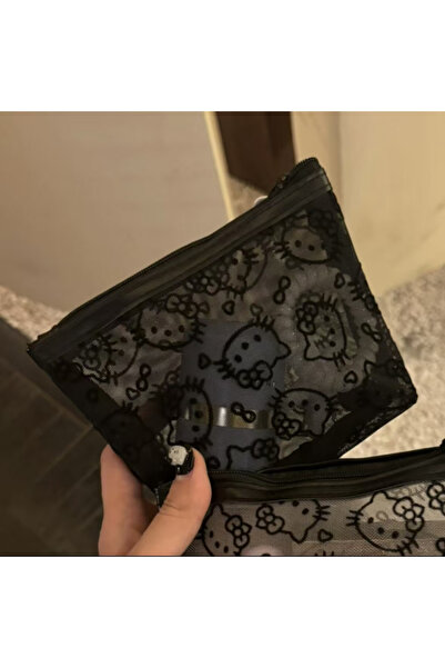Choice black New 2025 Sanrio Hello Kitty Mesh Material Storage Bag Portable Zipper Coin Purse Creative Earp