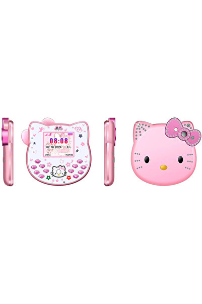 Miniso هاتف وردي 2024Hot Hello Kitty Kawaii Mini Flip Phone I68 هاتف محمول للفتيات هاتف أنمي للطلاب Mus