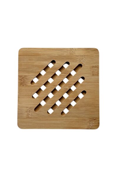 Kitchen Design Lab Bambu Çizgili Kare Nihale, Bambu Nihale Tencere, Tava, Çaydanlık Altı Bambu Altlık, 17 Cm