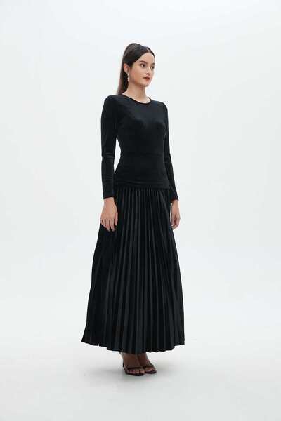 Nichii Women's Long Sleeve Plain Maxi Dress with Cinched Waist