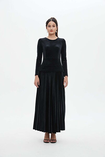 Nichii Women's Long Sleeve Plain Maxi Dress with Cinched Waist