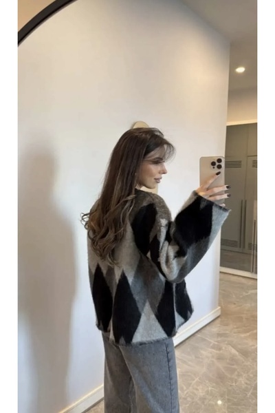 sinemkivanc co Marka Model Gri Baklava Desen Hırka