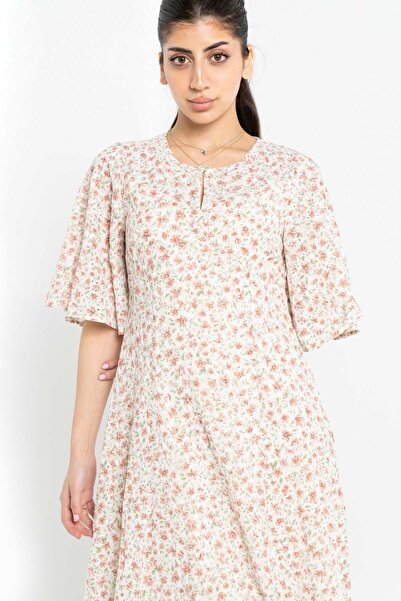 Nichii Long Floral Waist-Defined Dress with Butterfly Sleeves