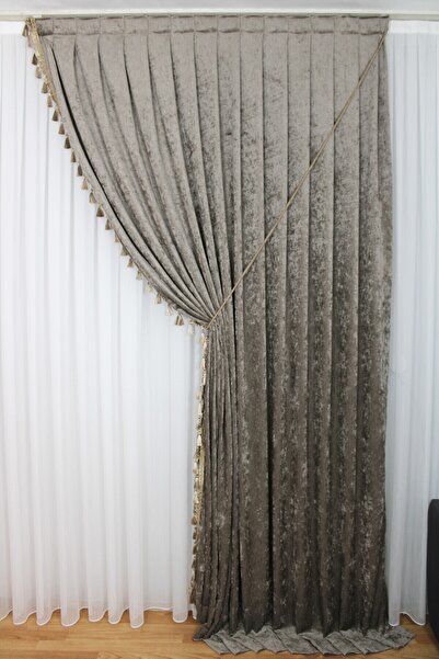 MebelPort Curtain Chenille Backdrop Curtain Double Wing with Fringe Edge (Right - Left Wing)