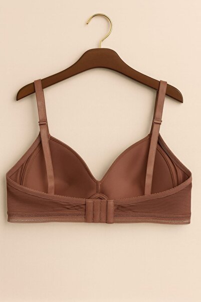 enmodaiçgiyim Mink Plus Size C Cup Unpadded Underwire-Free Sponge Striped Tulle Detailed Bra