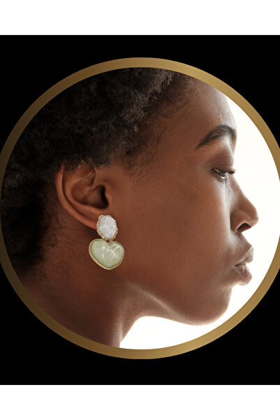 Butik Heart Shaped Colored Stone Bijouterie Women's Earrings, Gold Color, Shi...