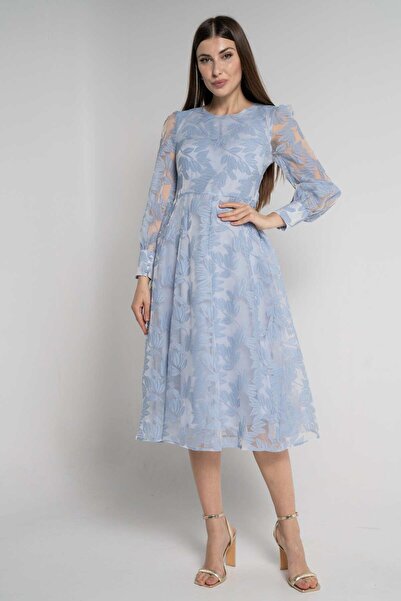 mica فستان ميدي بأكمام طويلة وطبعات زهور وخصر مشدود