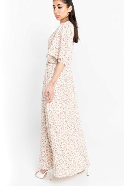 Nichii Long Floral Waist-Defined Dress with Butterfly Sleeves