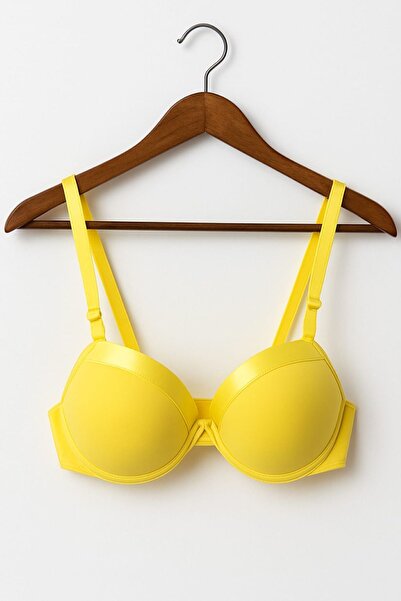 enmodaiçgiyim Жовтий атласний бюстгальтер з деталями та наповненням | Зручна та стильна модель з підтримкою