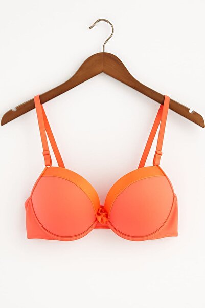 enmodaiçgiyim Supported Neon Orange Satin Piping Luxury Women's Bra