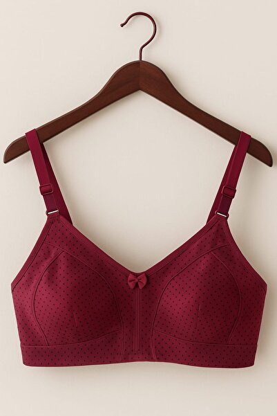 enmodaiçgiyim Sutien de susținere fără cusături din bumbac cu buline burgundy |   Design confortabil și de susținere