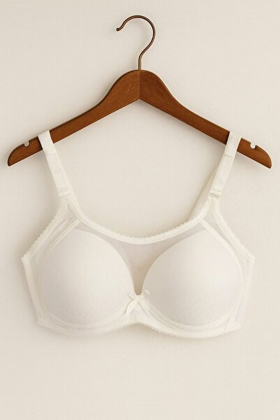 enmodaiçgiyim Білий бюстгальтер великого розміру з тюлевими деталями, без кісточок, без банел, чашка C. Зручна та стильна білизна.