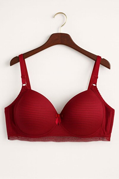 enmodaiçgiyim Sutien cu dungi din tul, fără sârmă, fără căptușeală, cu burete, mărime mare, roșu burgundă