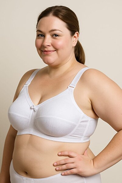 enmodaiçgiyim Бюстгальтер для великих розмірів, без кісточок, без балеток, з візерунком – білий