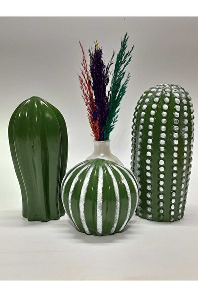 elvanhobi Dekoratif,biblo Kaktüs 3 Lü Cizgili